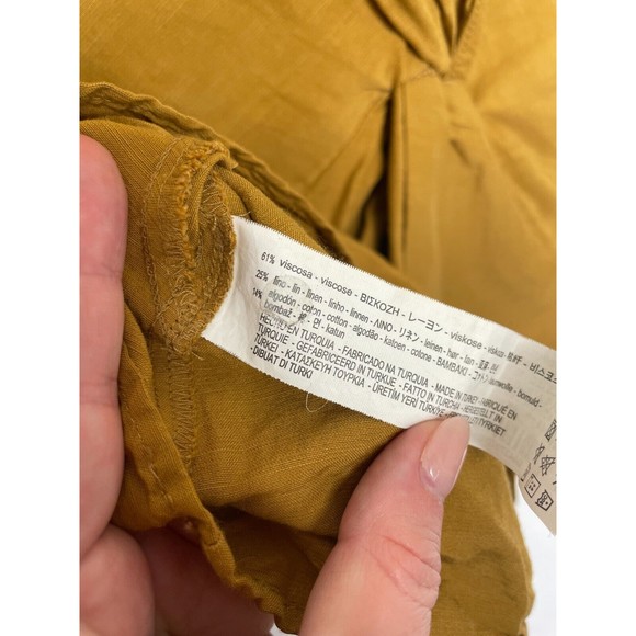 Zara Woman Sz 5 Knotted V-Neck Top Mustard Yellow Sleeveless Linen Cotton Blend - Picture 11 of 16